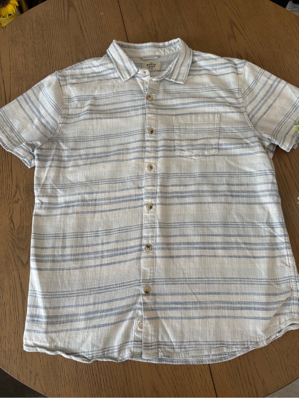 Marine Layer Striped Linen Blend Short Sleeve Button Front Shirt M Coastal Beach - Picture 3 of 5